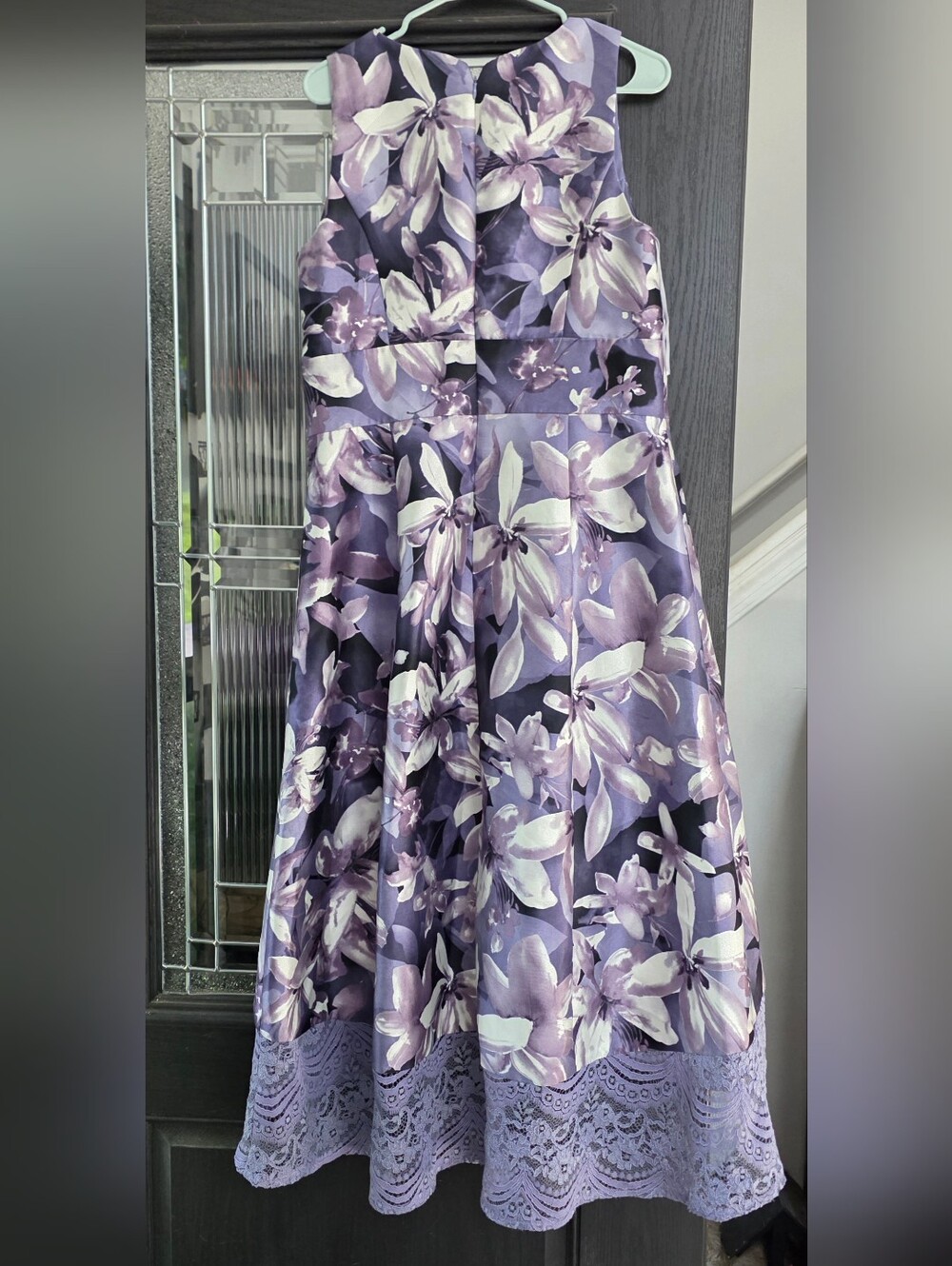 Sangria Sleeveless Purple Floral High-Low Lace Hem Dress (Size:14) - Picture 9 of 9